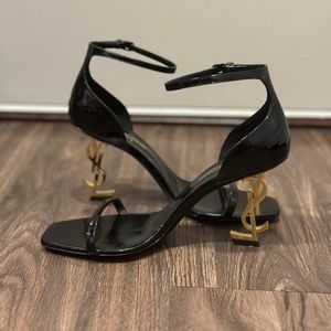 YSL Black Opyum Sandals with Golden Hardware